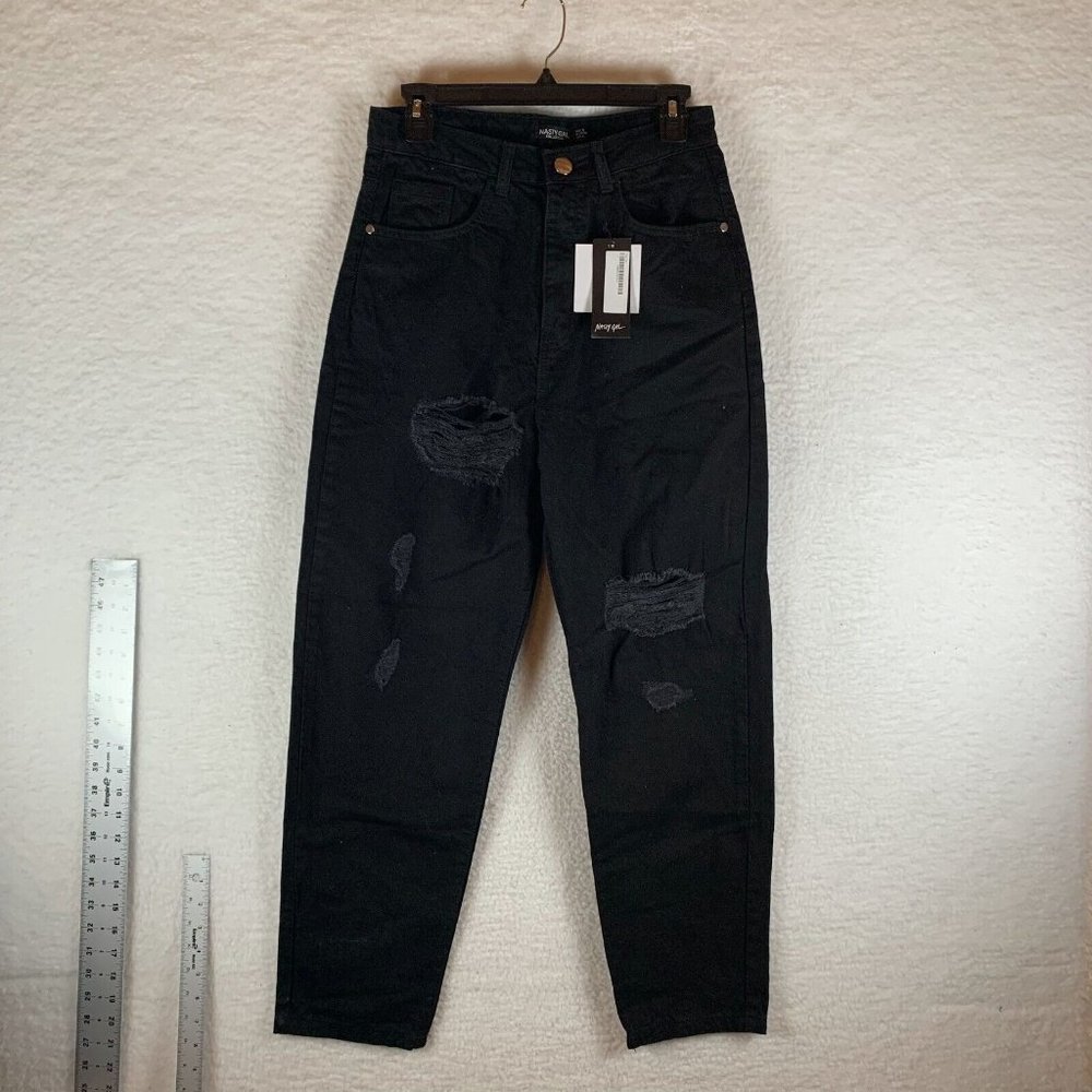 Nasty Gal Jeans Women's‎ 4 Hole Lotta Trouble Petite Distressed High-Rise S8517